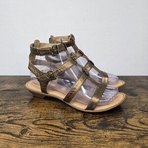 Born Bragg Leather Sandals Womens 7 Metallic Bronze Strappy Gladiator Low Heel